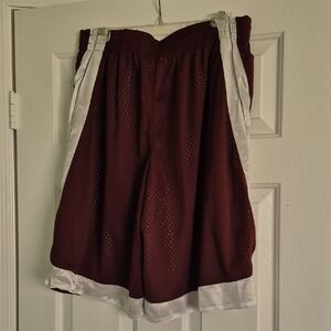 Burgundy Mesh Shorts with White Accents